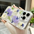 thumbnail image 6 of for iPhone 16 Pro Clear Case with Pressed Real Flower Design, Glitter Cute Purple Floral Green Leaf Pattern Slim Soft TPU Protective Women Girly Phone Cover for iPhone 16 Pro 6.3 inch, Purple, 6 of 16