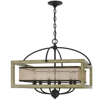 Cal Lighting Palencia 5-Light Square Chandelier with Organza Shade in Oak/Black