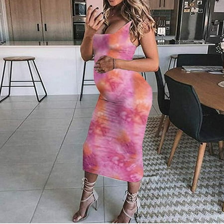 

Fragarn plus size maternity clothes Summer Casual Round Neck Sleeveless Printing Maternity Long Skirt Vest Dress