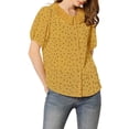 thumbnail image 1 of INSPIRE CHIC Women's Floral Puff Sleeves Pleated Collar Button Down Shirt, 1 of 5