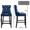 thumbnail image 6 of 27.2 Inch Counter Height Bar Stools with Tufted Velvet Modern Upholstered Bar Stool with Wood Legs Kitchen Stool Chair Padded Seat, Rivet Trim Button and Back Ring Pull(Blue,Set of 8), 6 of 8