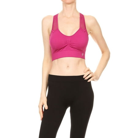 

Women s Seamless Racerback with Netted Shoulders and Back Sports Bra - Magenta L/XL