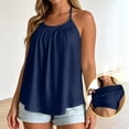 thumbnail image 2 of OOOUM Women Pleated T Back Tank Top Solid Spaghetti Strap Pullover Scoop Neck Flowy Loose Fit Lightweight Beach Casual Layering Camisole Blue M, 2 of 6