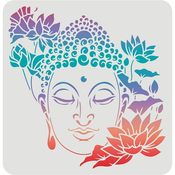 Buddha Stencils for Painting 30x30cm Buddha with Lotus Drawing Stencil
