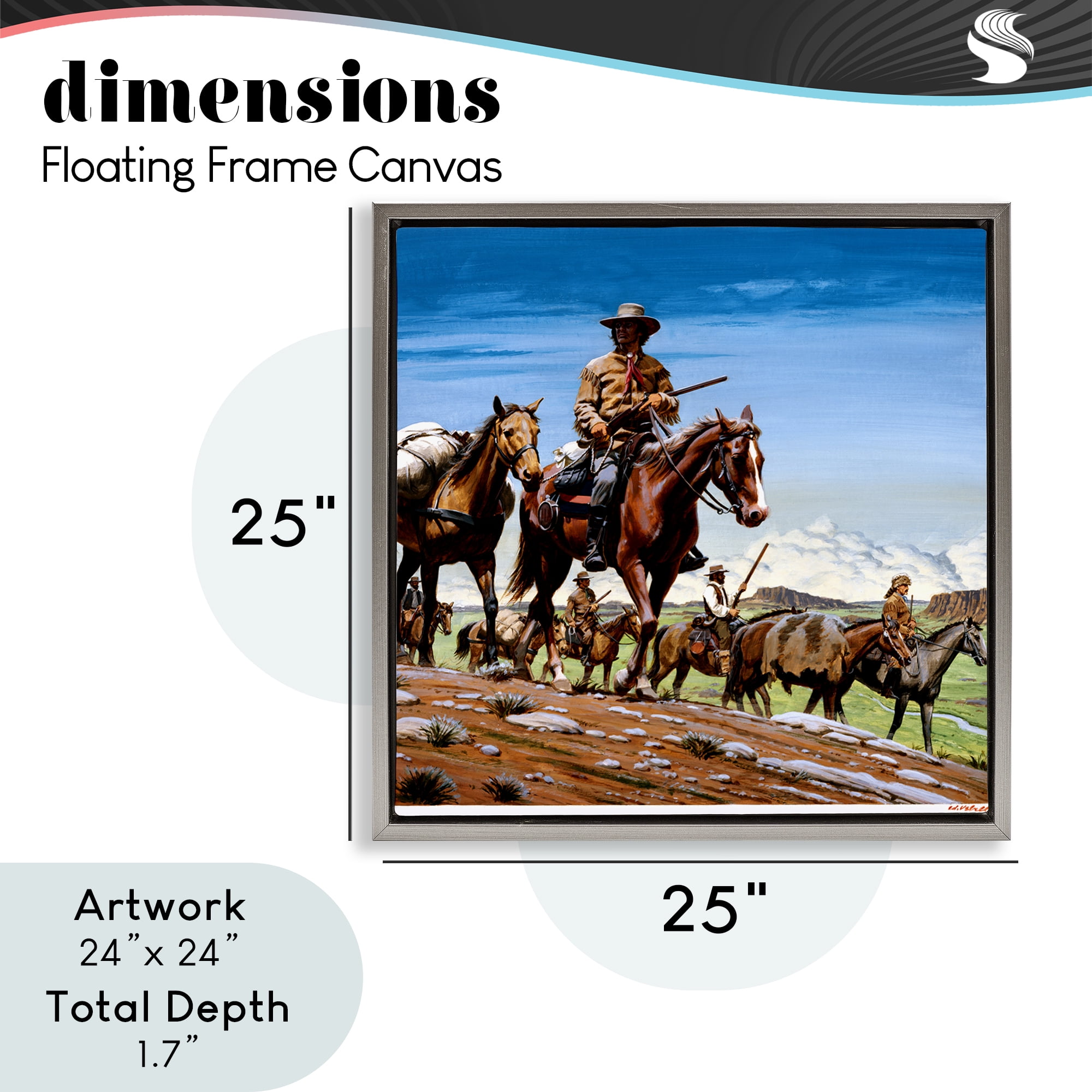 Santa Fe Trail Cowboys Gray Framed Floater Canvas Wall Art, design by Wind River Studios