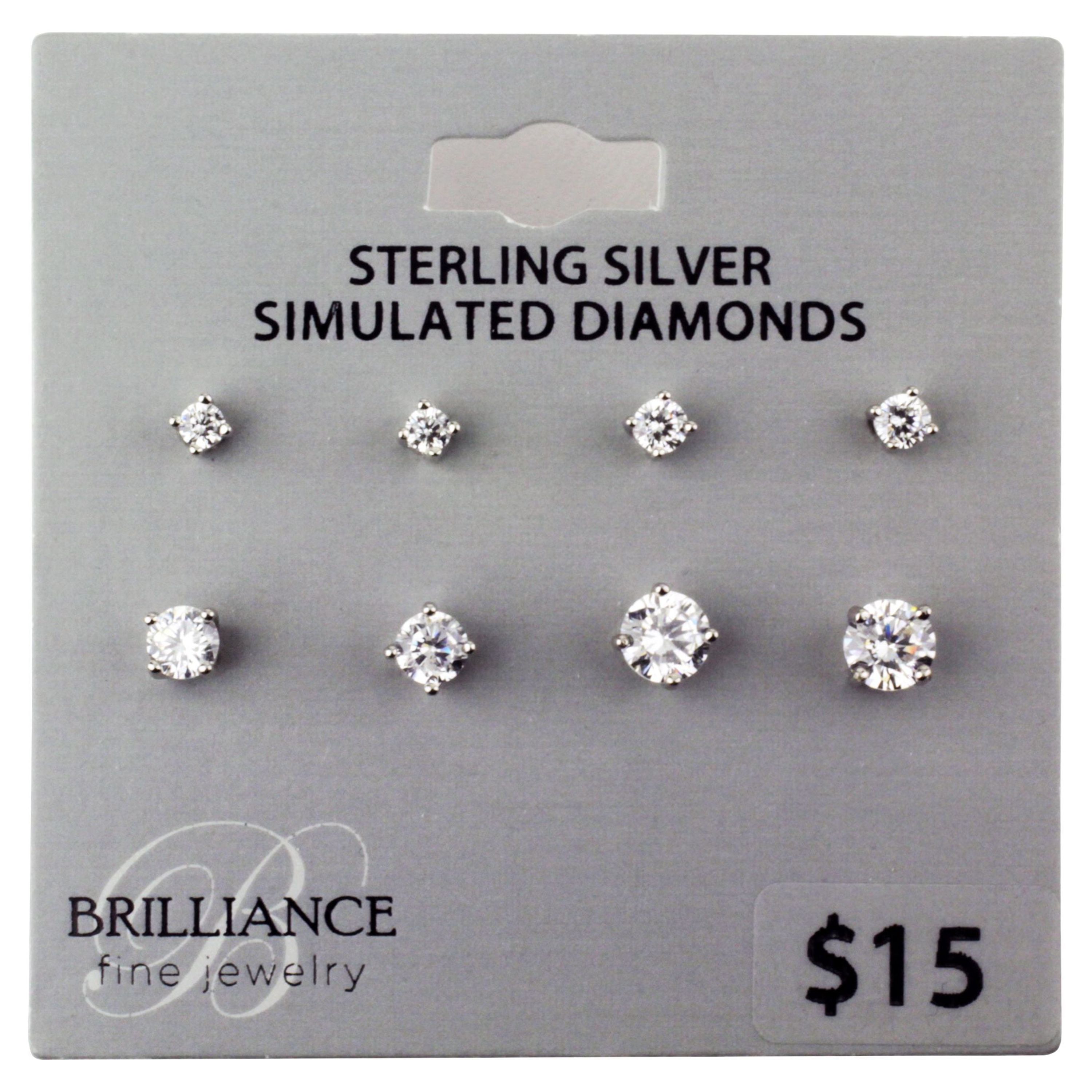 Brilliance Fine Jewelry Women's Simulated Diamond 4 Pair Round Earrings in Sterling Silver - image 2 of 3