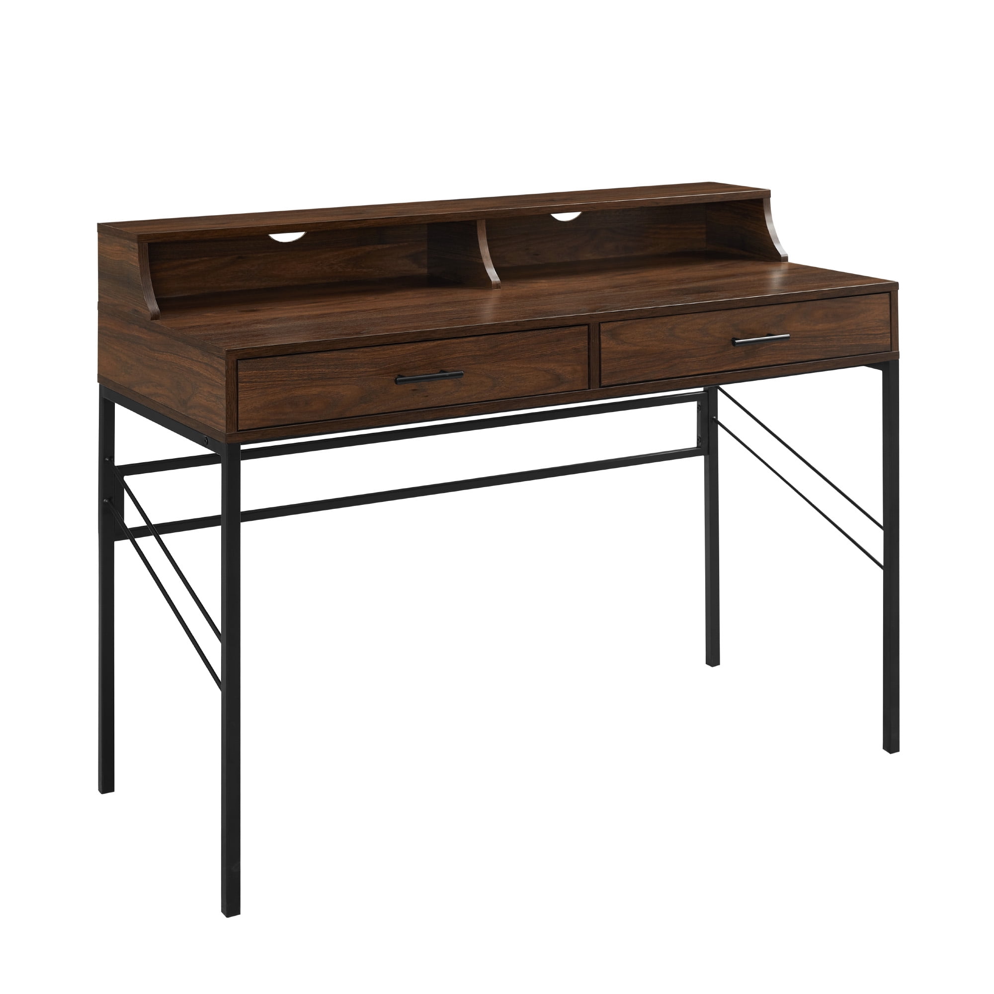 Manor Park Modern Eclectic 2 Drawer Hutch Desk, Dark Walnut