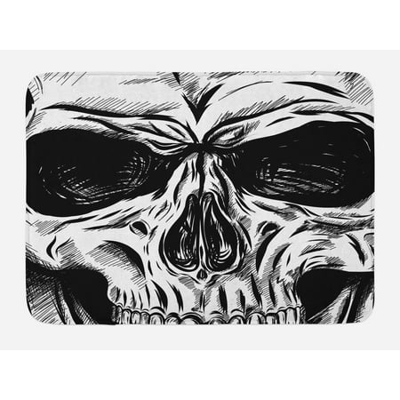 - Halloween Bath Mat, Gothic Dead Skull Face Close Up Sketch Evil Anatomy Skeleton Artsy Illustration, Non-Slip Plush Mat Bathroom Kitchen Laundry Room Decor, 29.5 X 17.5 Inches, Black White, Ambesonne