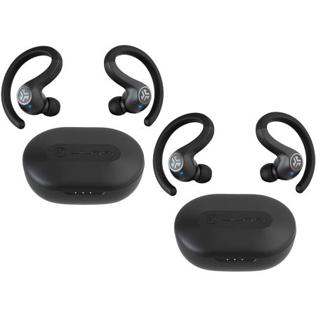 Restored 2 Pack JLab JBuds Air Sport True Wireless Bluetooth Earbuds with Charging Case - Black - (Refurbished)