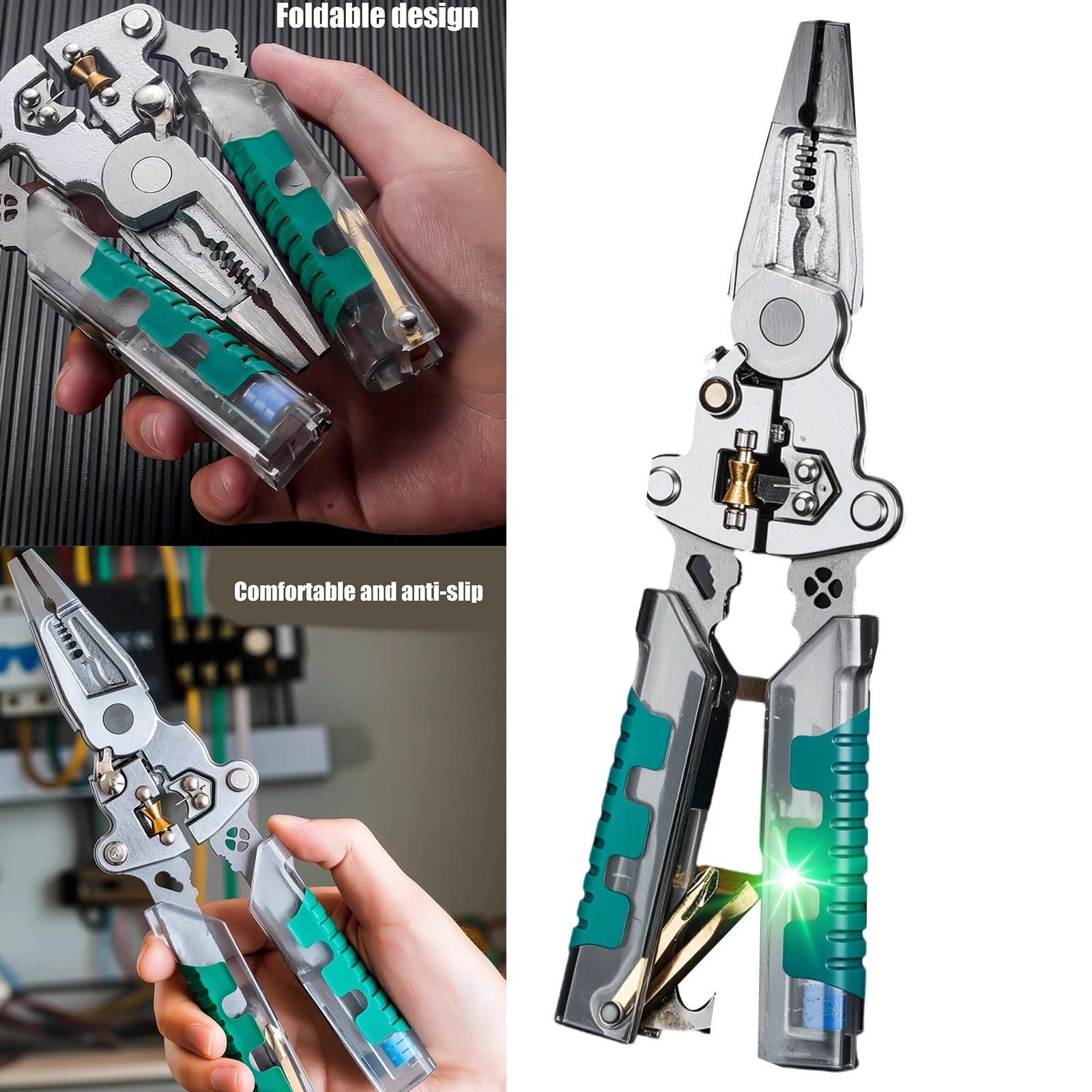 Multifunctional 9 in 1 Wire Stripper with Measurement, Folding Cable Cutter Crimper & Electrician Tool