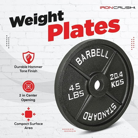Cast Iron Weight Plates – 25LB Weights with 2-inch Hole & Anti-Rust Hammertone for Strength Training, Equipment & Home Gym Set