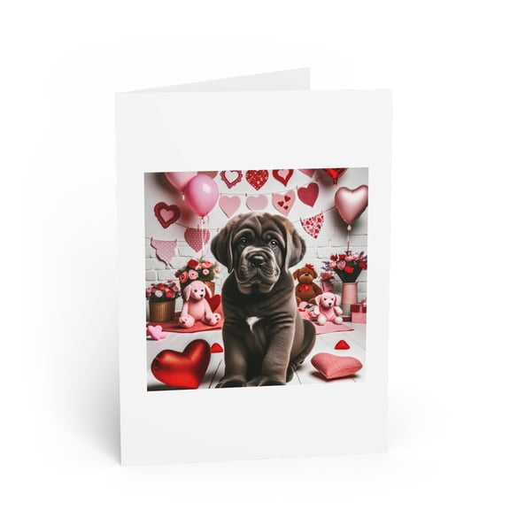 DistinctInk Greeting Card / Note Card - Valentine's Day Neapolitan Mastiff Puppy - PACK of 10