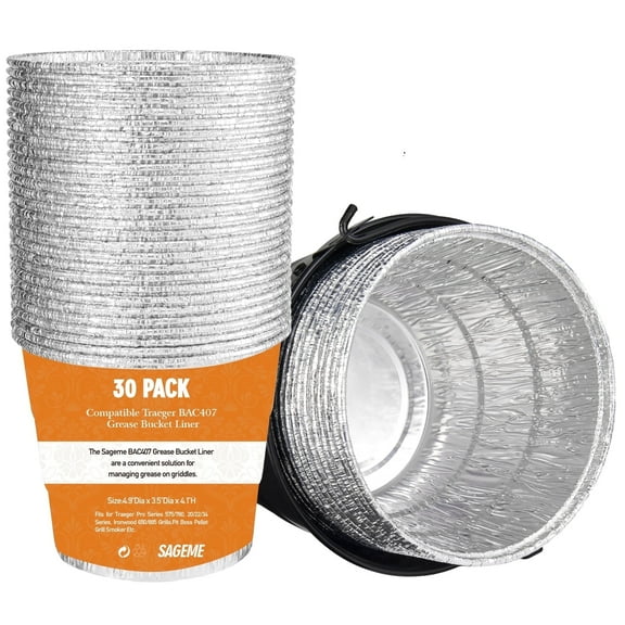 30Pack BAC407 Grease Bucket Liner for Traeger Grills,Drip Liner Drip Pan for HDW152 Grease Bucket Traeger Pro Series 575/780, 20/22/34, Ironwood 650/885 Grills,Pit Boss Pellet Grill Smoker