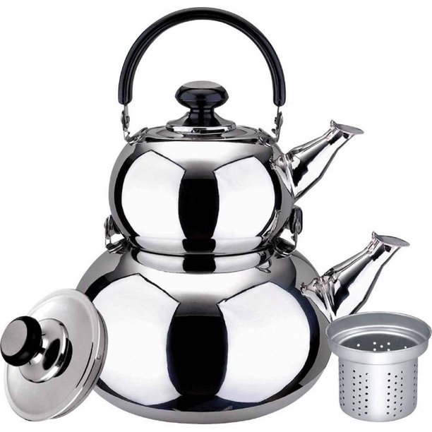 Turkish Double Tea Kettle Pot Samovar Style Water Boiler Kettle with