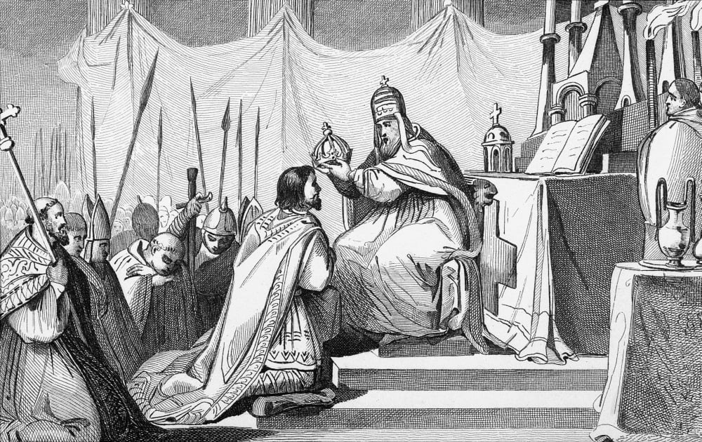 Charlemagne 742 To 814 Crowned By Pope Leo Iii Circa 750 To 816 At St Peters Rome On 25Th December 800 From Histoire De France By Colart Published Circa 1840 Canvas Art - Ken Welsh Design Pics (36 x