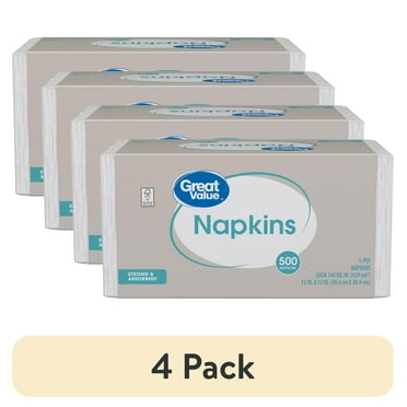 (4 pack) Great Value 12" x 12" White Disposable Paper Napkins, 500 Count