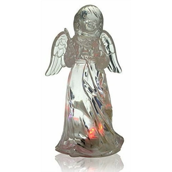 LED Lighted Angel Figurine - Clear Acrylic Color Changing Angel Holding a Star Wand Statue Decoration - 7 Inch
