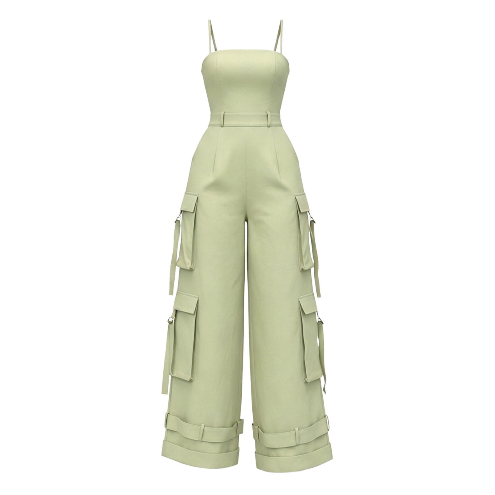 Summer Jumpsuit Women Strapless Wide Leg Romper Multiple Pockets Solid Color Beach Vacation Breezy Effortless