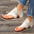 thumbnail image 3 of Women's Clip Toe Flat Sandals Breathable Denim Flip Flops Buckle Studded Open Toe Summer Low Platform Dressy Shoes White Size 7.5, 3 of 6