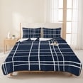 thumbnail image 3 of Quilts Full Size Bedding Set, Modern Striped Lightweight Quilted Comforter, Navy Indigo Contemporary Minimalist Art Soft Reversible Bedspread Coverlet with Pillow Covers for All Season, 78" x 90", 3 of 9