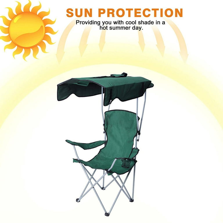 KARMAS PRODUCT Canopy Camping Fishing Beach Chair Folding Durable Sunscreen  Outdoor Patio Lawn Seat with Cup Holder, Green 