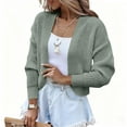 thumbnail image 5 of VISALY Women's Knitted Open Front Cropped Cardigan Long Sleeve Casual Drop Shoulder Short Sweater Coats Soft Comfortable Outwear Fall Outfits Light Green 3Xl, 5 of 9