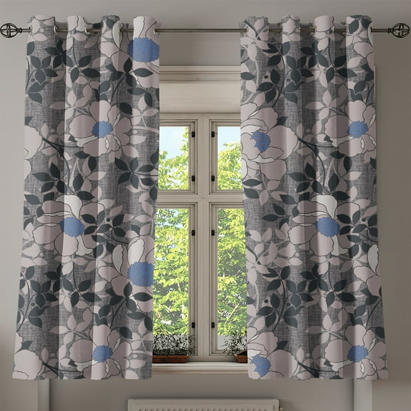 Ambesonne Nature Grommet Curtain, Art Botanical Floral Pattern, 50"x60", Charcoal Grey Pale Grey
