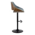thumbnail image 2 of Fabrizzi Mid-Century Modern Adjustable Barstool in Walnut Wood, Black Metal and Blue Fabric with Rounded T Footrest by LumiSource - Set of 2, 2 of 4