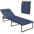 thumbnail image 3 of Outsunny Folding Chaise Lounge Pool Chair, Outdoor Sun Tanning Chair, Folding, Reclining Back, Steel Frame & Breathable Mesh, Dark Blue, 3 of 10