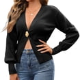 thumbnail image 3 of Cárdigan de Punto para Mujer, Suéter de Larga con Cuello en V y una Sola Hoja, Ropa de Abrigo con Botones Negro M, 3 of 10