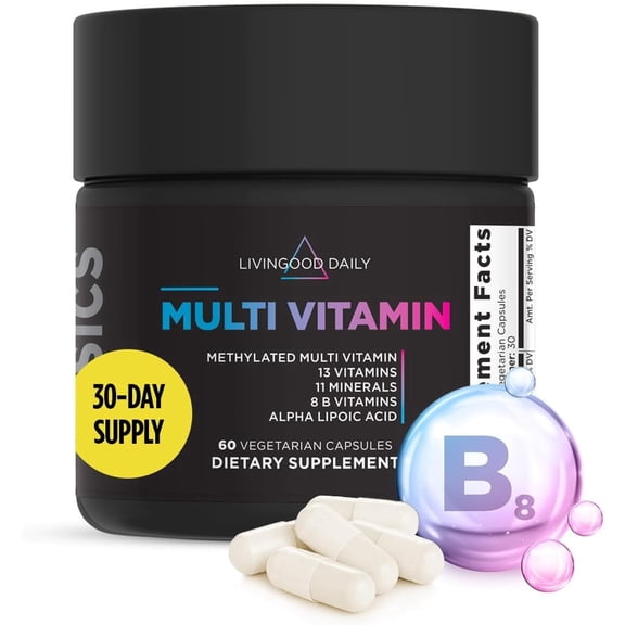 Livingood Daily Methylated Multivitamin for Women and Men, 60 Capsules – 25-in-1 Multi Vitamins Supplement for Energy and Immune Support