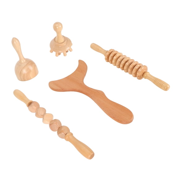 Wood Massage Tools Kit, Body Shaping Professional Lymphatic Drainage Wooden Massager Roller 5 in 1  for Leg