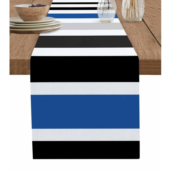 Hokiten Table Runners 90 Inches Long Dress Scarves, Navy Blue Black Stripe Farmhouse Coffee/Dining/Kitchen Table Runner for Living Room, Modern Abstract Coarse Striped 13x90 Inch