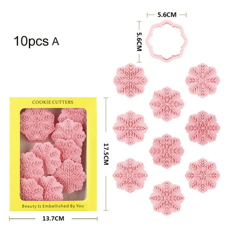 

10pcs/set Snowflake Cookie Embossing Cutter Molds Merry Christmas Snowflake Fondant Stamp Pastry Biscuit Cake Decorating Tools