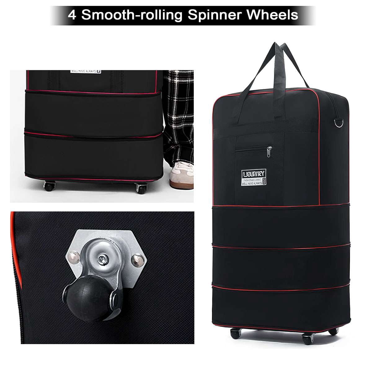 Deago Large Capacity Travel Rolling Duffel Bag Expandable Foldable Luggage Bag with Wheels Lightweight Waterproof Suitcase (Navy)