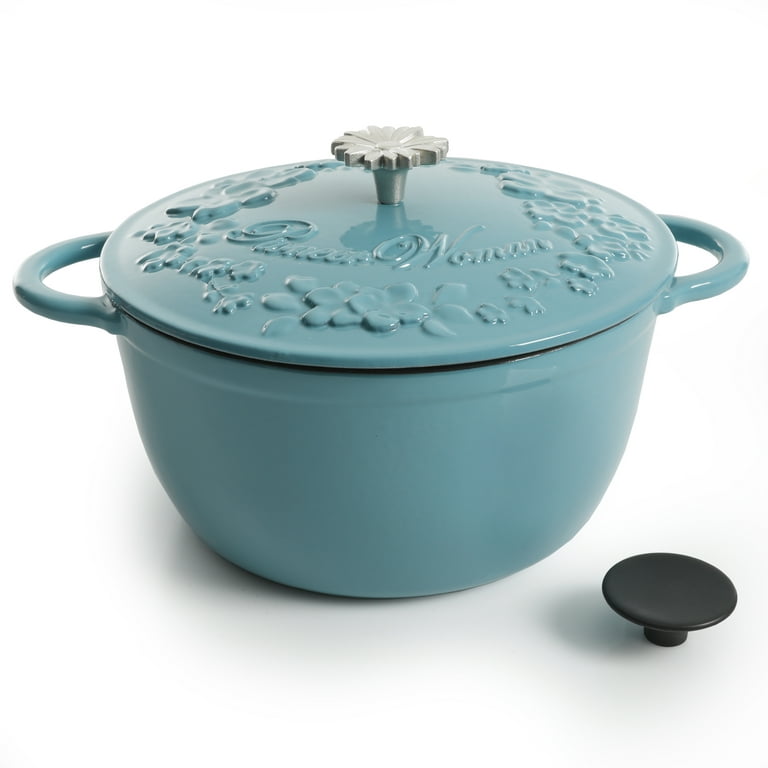 The Pioneer Woman Timeless Beauty 5-Quart Cast Iron Dutch Oven with  Stainless Steel Butterfly Knob (Turquoise)