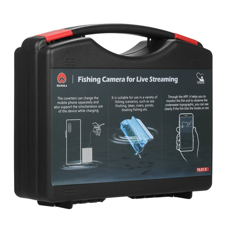 1080p Underwater Fishing Camera with App Control Fishing Live Video Camera Fish Finder with 50m Cable Mobile Phone Holder Bait Cage Carry Case for Ice