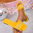 thumbnail image 2 of KIJBLAE Women's Rhinestone Trim Single Band Flat Sandals, Solid Color Open Toe Fashion Comfort Casual Summer Beach Outdoor Slippers Yellow 39, 2 of 8
