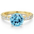 thumbnail image 3 of Gem Stone King 14K Yellow Gold Swiss Blue Topaz and Lab Grown Diamond Engagement Ring for Women | 3.65 Cttw | Round 9MM | Gemstone November Birthstone | Size 6, 3 of 6