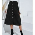 thumbnail image 1 of Autumn Skirt, Split Hem Slim Fit Machine Washable Button Front Corduroy Long Skirt  For Daily Life Black,Brown, 1 of 7