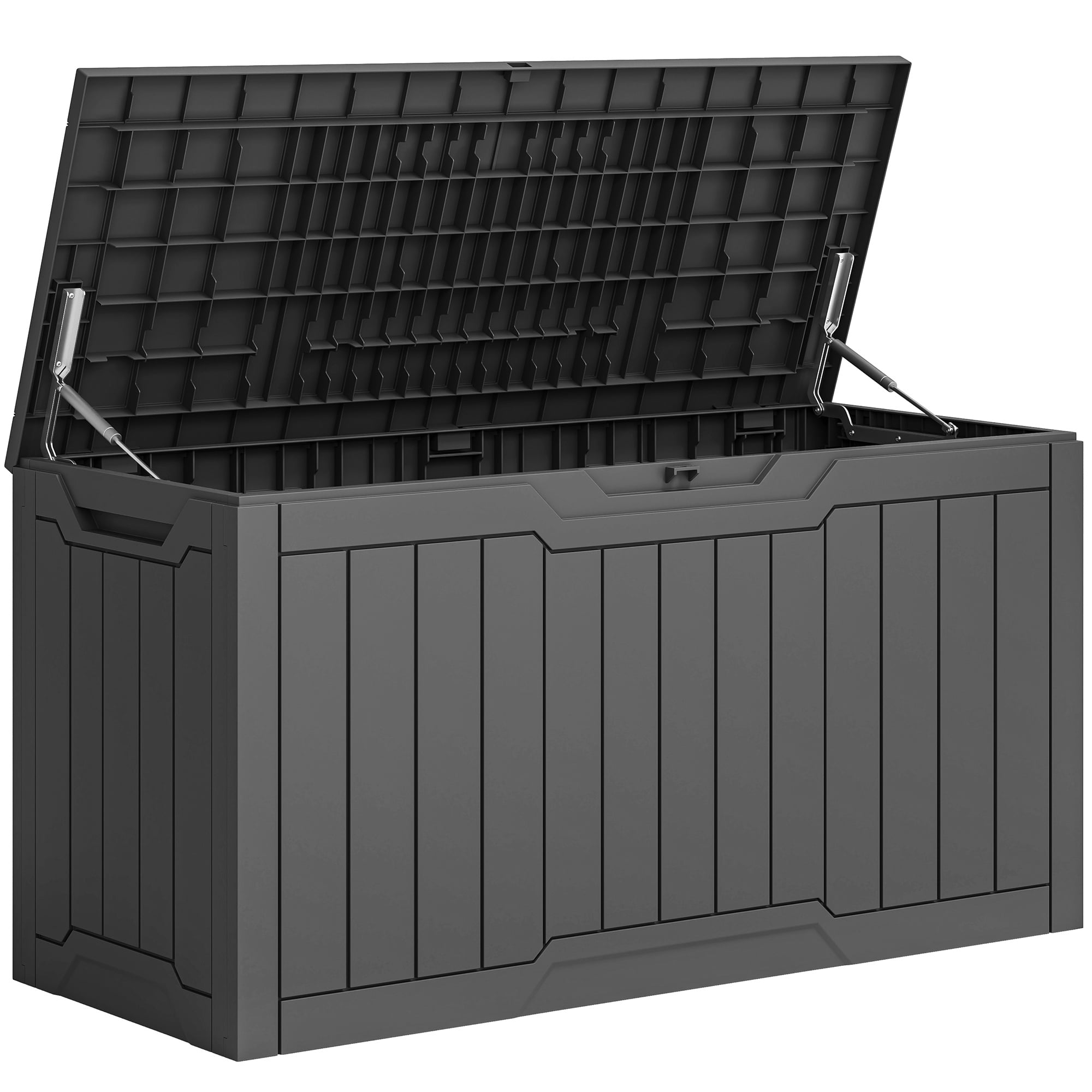 Dextrus 80 Gallon Large Resin Deck Box, Dark Gray Waterproof Weather Resistant Outdoor Storage Box, Lockable Organizer for Patio Cushions, Garden Tools, Pool Accessories & Indoor Outdoor Essentials