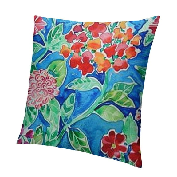 BANET Vibrant Floral Throw Pillow Cover, Bright Accent Cushion with Blooming Design 12x12in