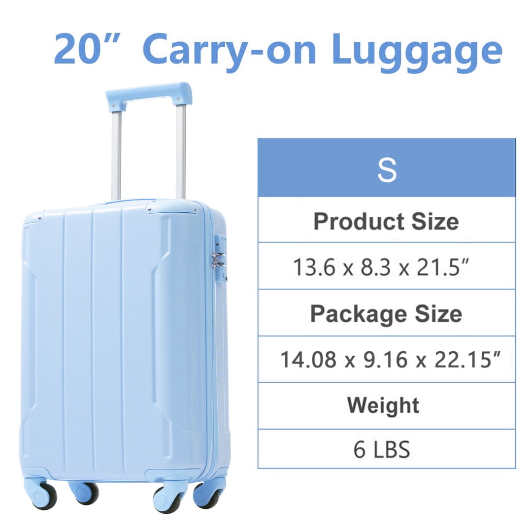 Yougu 20" Lightweight Hardshell Luggage ABS Suitcases with Double Wheels, Expandable Checked , (Skyblue)