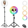thumbnail image 1 of 8" RGB LED Ring Light Kit with Tripod Stand & Phone Holder, 26 Colors NEON ring Lighting Scenes Dimmable Selfie for TikTok/YouTube/Live Stream/Makeup/ with remote control, 1 of 9