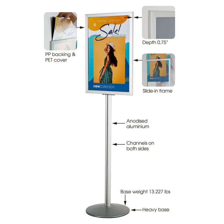 24x36 Modern Poster Display Top Load Sign Stand | Double-Sided Frame