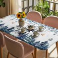 thumbnail image 3 of Blue Snowman Christmas Table Cloths for 4 Foot Rectangle Tables, Green Eucalyptus Leaves Xmas Tree Patio Waterproof Elastic Fitted Tablecloths, Washable Rectangular Table Cover for Camping, 3 of 8