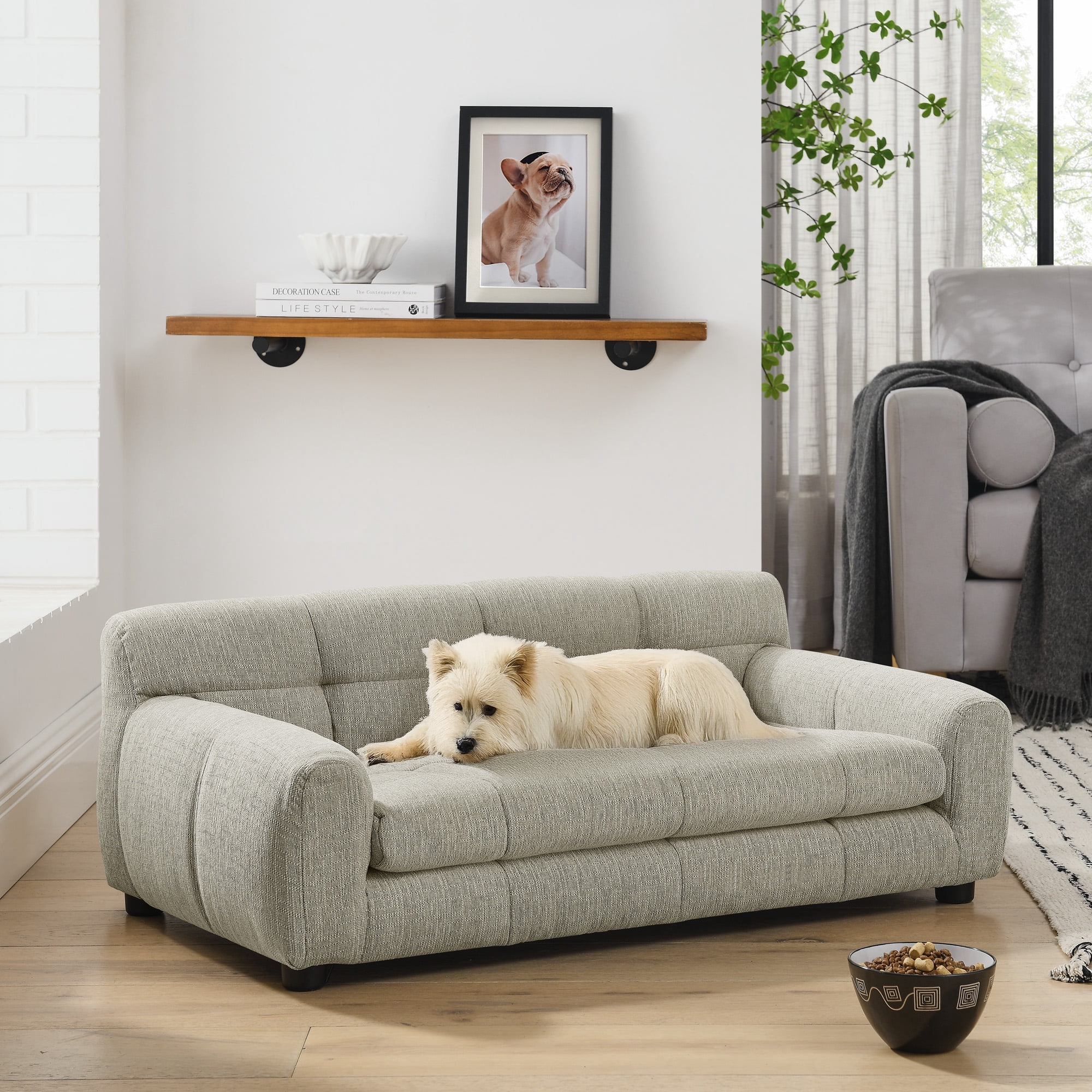 38" Dog Couch Bed Soft and Comfortable Pet Sofa with Backrest and Armrests,Suitable for Modern Pectangular Pet Sofas for Small and Medium-Sized Dogs,Beige