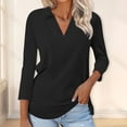 thumbnail image 4 of Cuekondy Black Womens Tops Women's 3/4 Sleeve T Shirts Summer V Neck Shirts Collared Casual Basic Tees Blouse T Shirts for Women Size M, 4 of 4