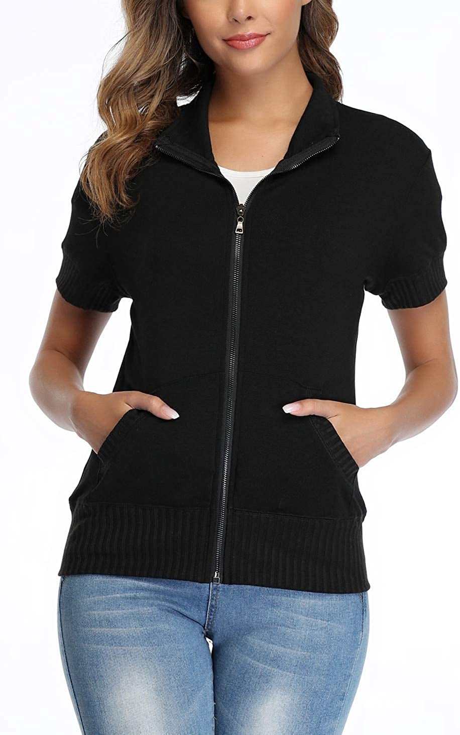 Short Sleeve Hoodie Jacket Zip 