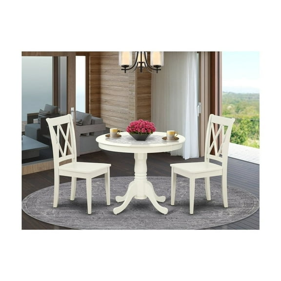 Kitchen Table Set - 36 Inch Round Dining Table with 2 Chairs - Linen White